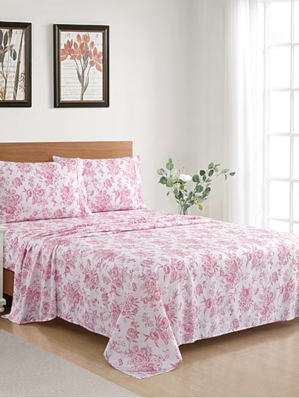Charming Elegant TWIN XL PINK Toile Sheet Set ~. Shabby Chic Cottage Vibe